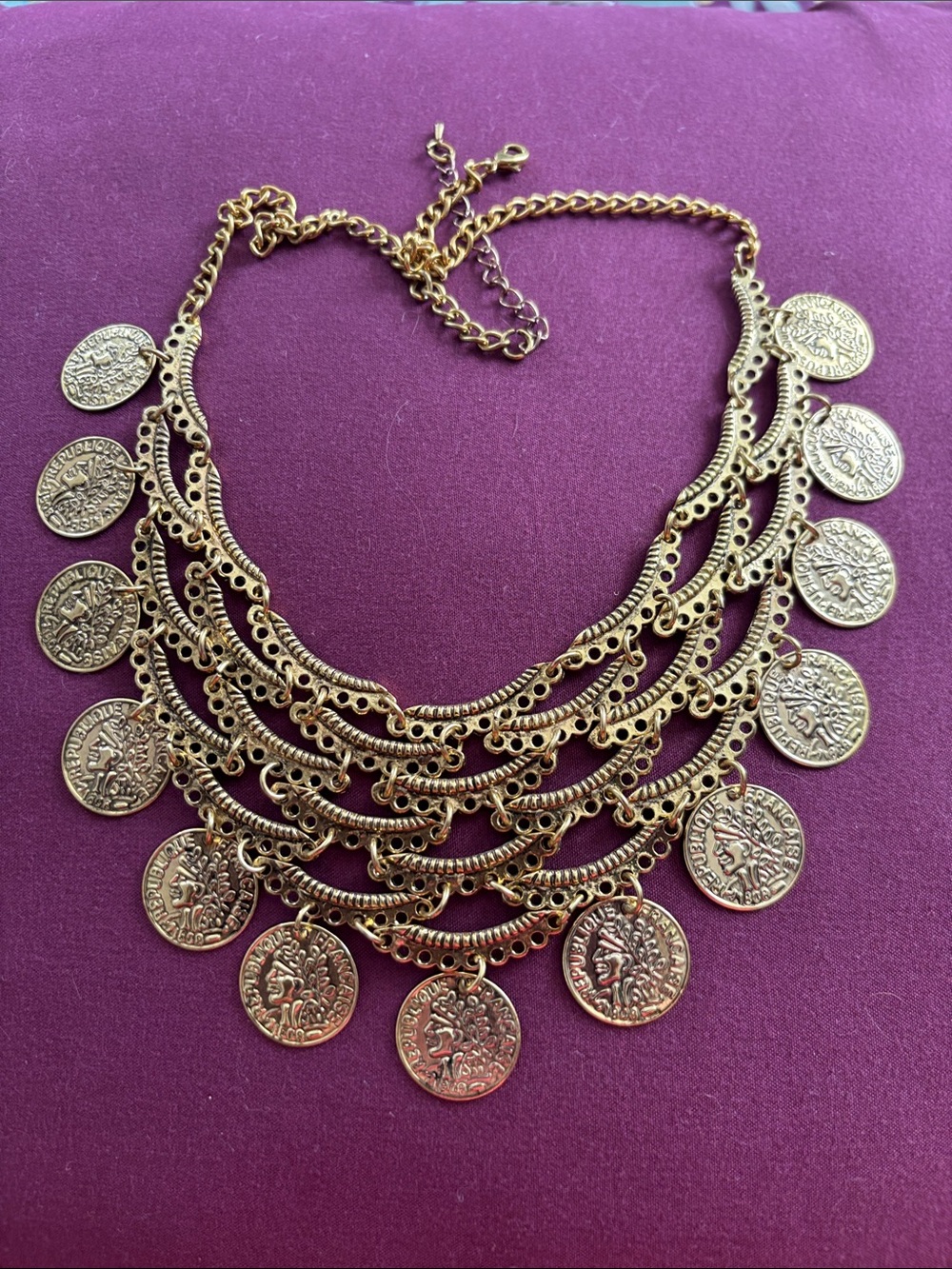 Gold Coin Layered Statement Necklace - Women Jewelry